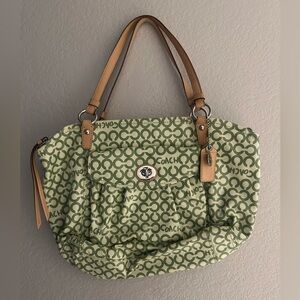 Coach Green and Tan Signature Shoulder Bag
